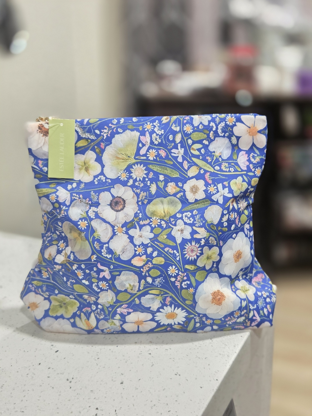 Estee Lauder Blue Floral Cosmetic Pouch Foldover Style